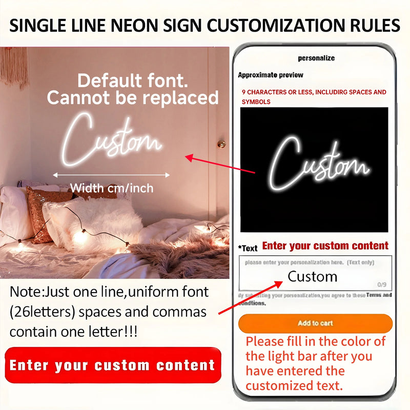 Néon LED personnalisé prénom ou texte, 20 à 100 cm
