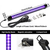Barre lumière noire LED UV USB, lot de 2, tubes T8 33 cm ou T5 29 cm