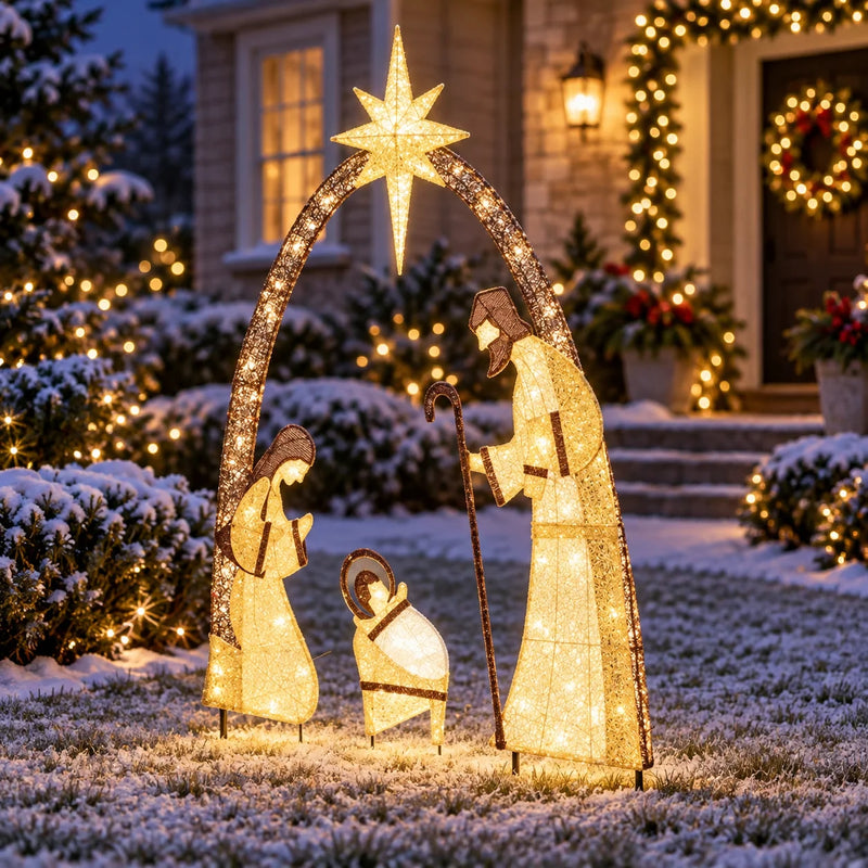 Crèche lumineuse de Noël LED à piquer, arche et étoile, 156 cm