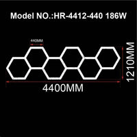 Éclairage LED hexagonal – schéma 6 hexagones en zigzag, 440 x 121 cm