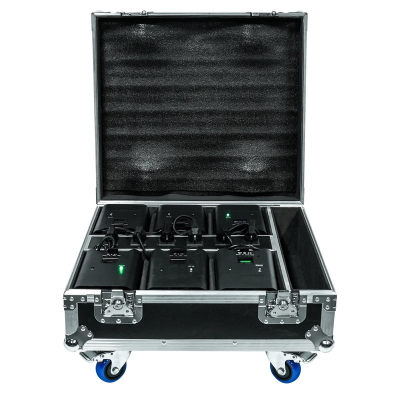 Uplight sur batterie RGBWA UV, lot de 6 avec flight case de charge