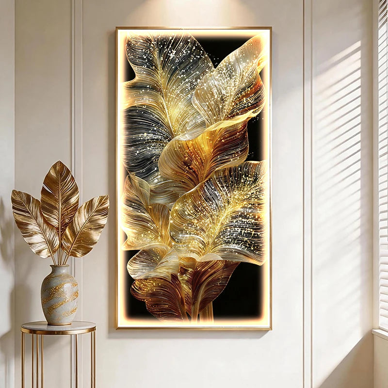 Tableau lumineux feuilles dorées – vue 4