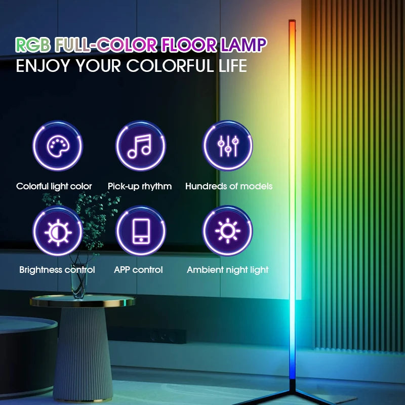 Lampadaire LED d'angle RGB 40 ou 150 cm, télécommande, application, musique