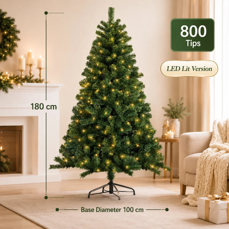 Sapin de Noël artificiel en PVC – sapin de 1,8 m avec guirlande LED USB