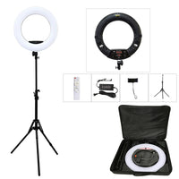 Anneau lumineux LED 45 cm – kit noir : anneau, trépied, télécommande, adaptateur, support de téléphone et sac