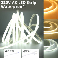 Ruban LED COB 220 V en silicone, à prise ou à fil