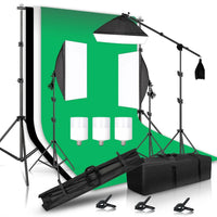 Kit studio photo à la pièce : 4 kits softbox et 4 cadres de fond de 2,4 x 4 m, 12 articles
