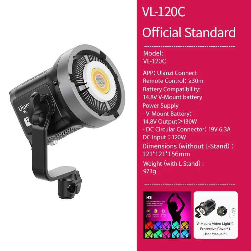 Lumière COB vidéo 120 ou 200 W bicolore ou RGB, application, V-Mount