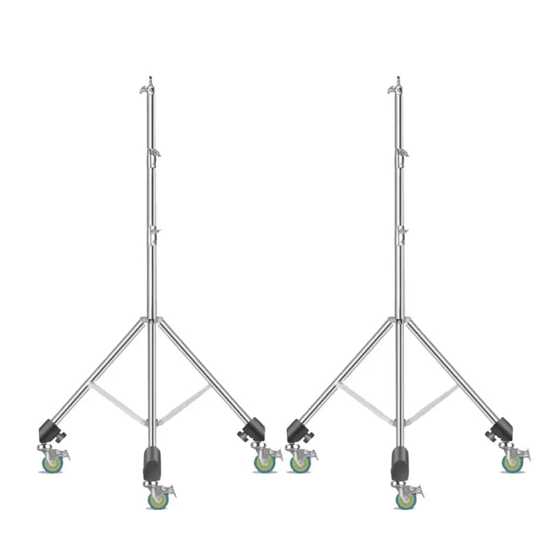 Pied de lumière inox – lot de 2 pieds inox sur roulettes