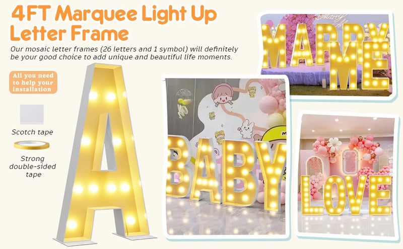 Lettre marquee 120 cm – planche des lettres A, BABY et LOVE