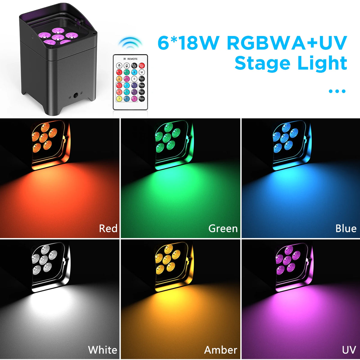 Uplight PAR LED sans fil sur batterie, lot de 4 RGBWA UV avec sac