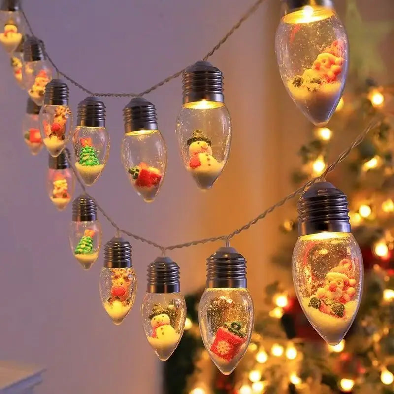 Guirlande sapin lumineuse boules à neige – guirlande d'ampoules à figurines devant un sapin illuminé