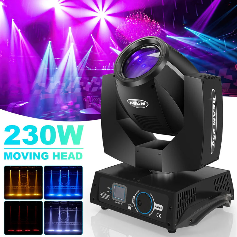 Lyre beam 7R 230 W DMX, 16 gobos, prisme rotatif et mode sonore