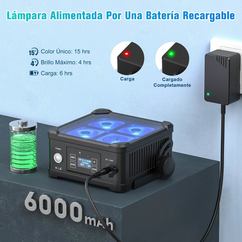 Projecteur LED étanche sur batterie IP65, 4 LED RGBWA UV, DMX sans fil