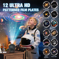 Veilleuse projecteur ciel étoilé boule noire – enfant en astronaute et douze disques de projection
