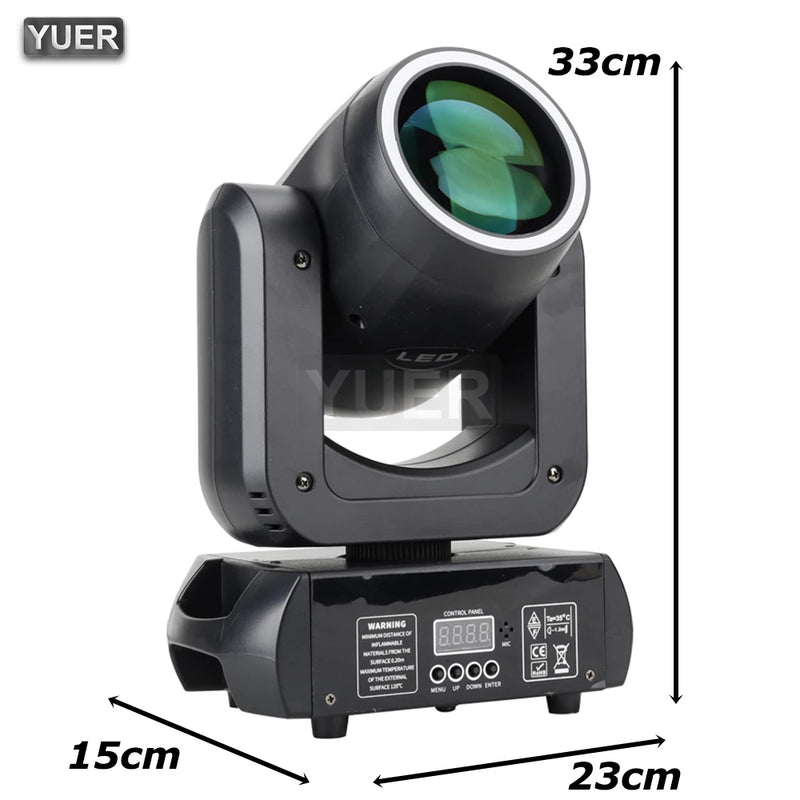 Lyre LED beam spot 150 W à anneau lumineux, 8 gobos, prismes 6 + 12, DMX 15 canaux