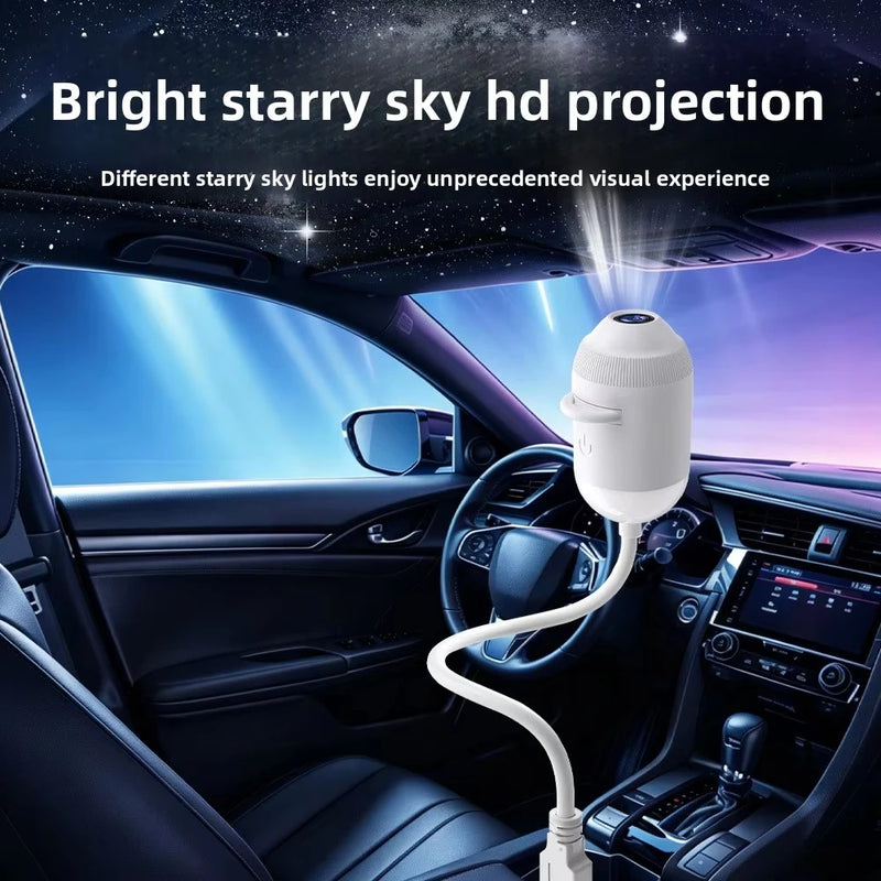 Projecteur ciel étoilé USB pour voiture – lampe branchée dans l'habitacle d'une voiture sous un ciel étoilé