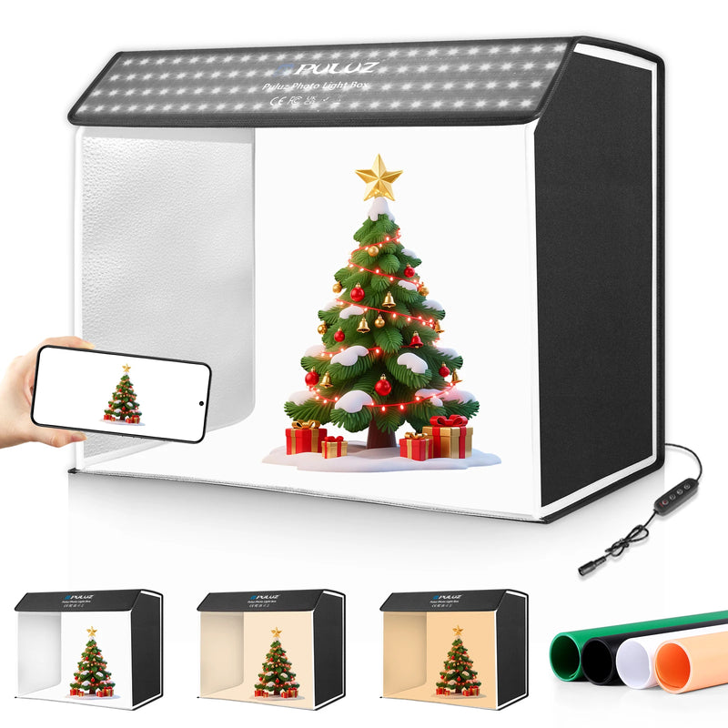 Boîte à lumière photo LED PULUZ 60 x 40 cm, 3 modes de lumière, 4 fonds PVC