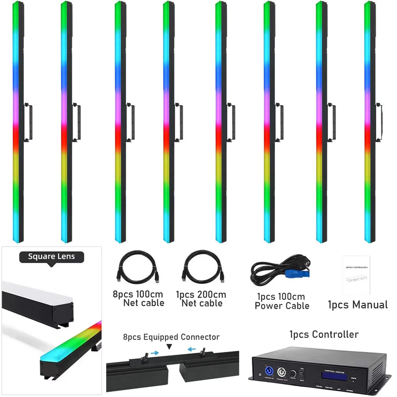 8 tubes LED pixel DMX ArtNet de 100 cm avec boîtier de commande