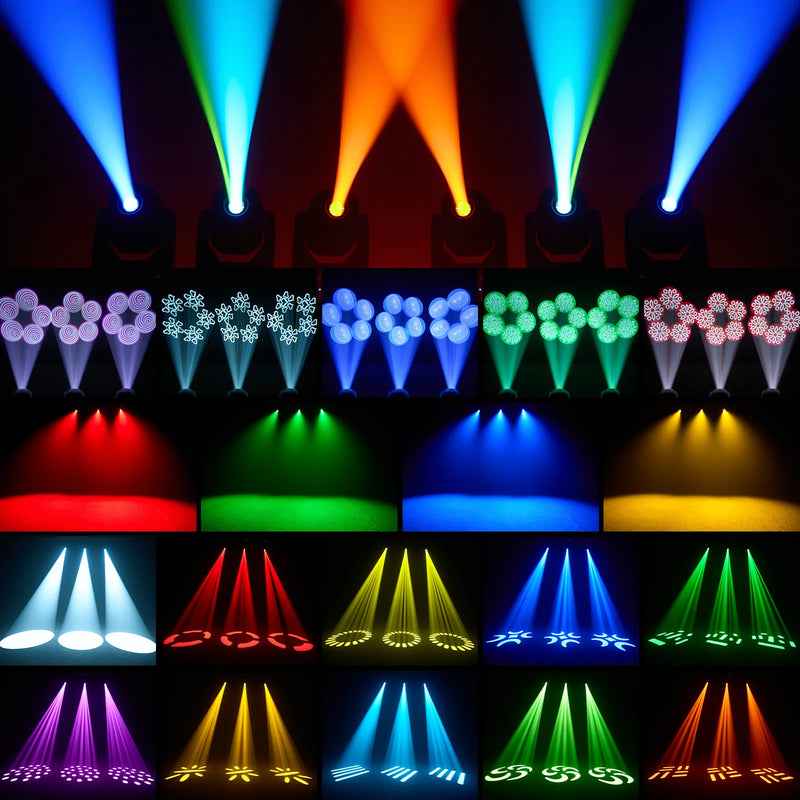 Lyre LED beam spot wash 200 W, zoom 8° à 40°, prisme à 5 faces, DMX 18 canaux
