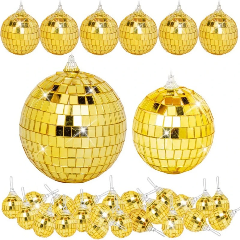 Boules à facettes déco en lot – lot de 28 pièces dorées