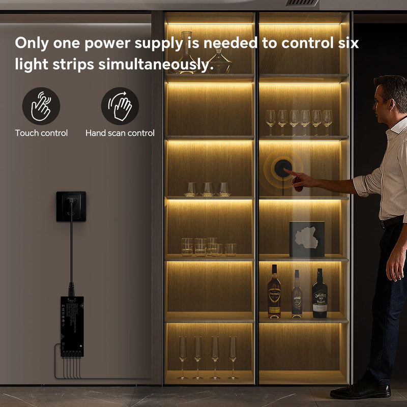 Ruban LED COB noir – un seul boîtier pour six rubans dans une vitrine éclairée
