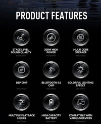 Boombox karaoké Bluetooth – pictogrammes des fonctions
