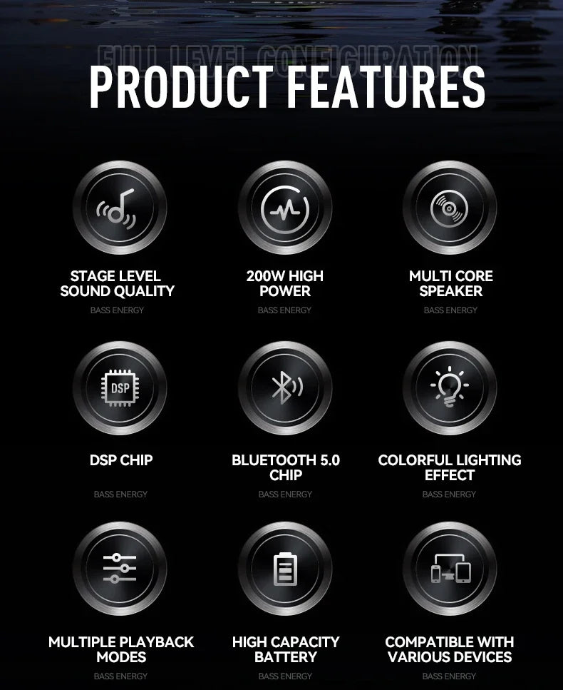 Boombox karaoké Bluetooth – pictogrammes des fonctions