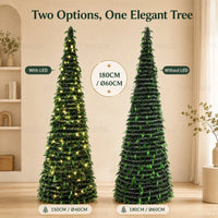 Sapin lumineux pliable télescopique à LED blanc chaud, 150 ou 180 cm