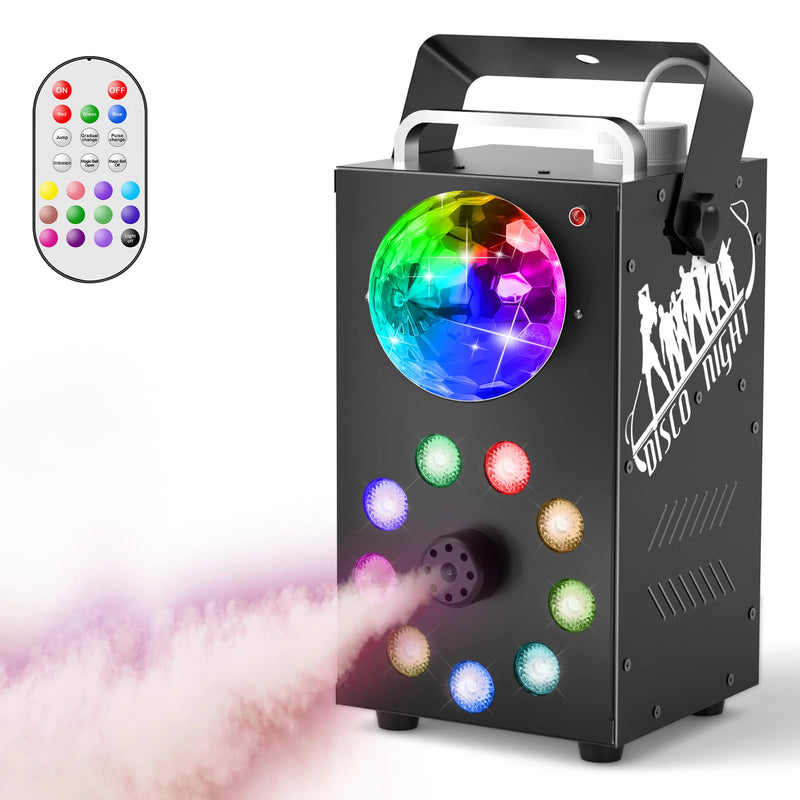 Machine à fumée 700 W avec télécommande sans fil, boule magique et 9 LED