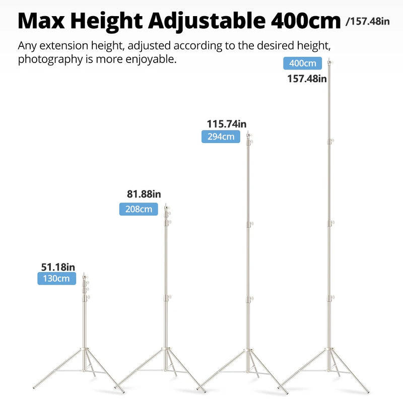 Trépied lumière inox 4 m, charge 10 kg, seul ou par 2