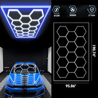 Éclairage LED hexagonal garage 14 hexagones 672 W, cadre couleur au choix