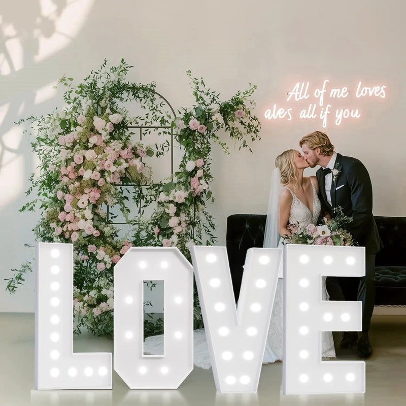 Lettres lumineuses géantes LOVE, BABY ou MARRY ME à piles, 91 ou 120 cm