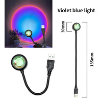 Lampe coucher de soleil USB – version violet et bleu, tête de 30 mm, longueur 185 mm