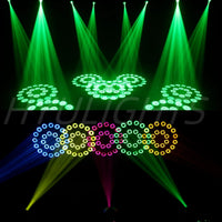 Lyre LED beam spot zoom 200 W – faisceaux verts et gobos projetés en rosaces