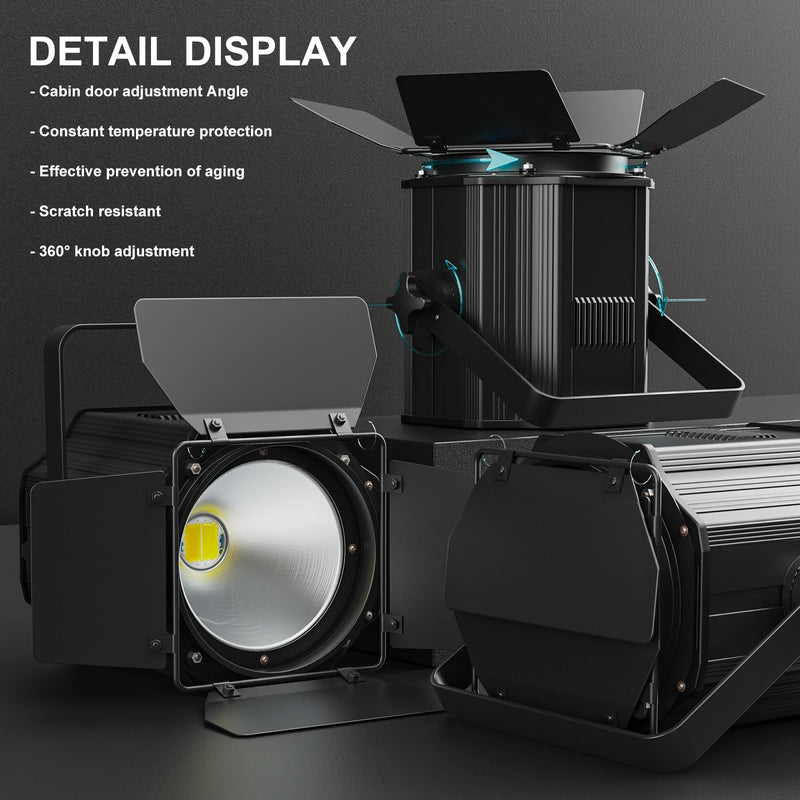 Projecteurs PAR LED COB à volets – volets réglables, aérations et molettes