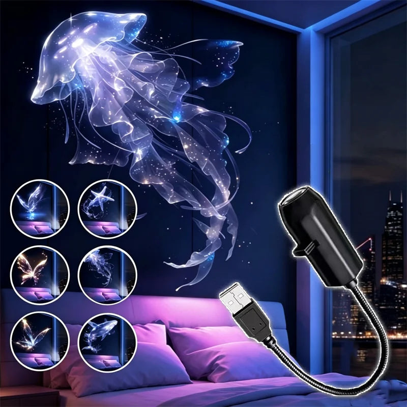 Projecteur ciel étoilé USB – lampe noire et 6 films de méduses