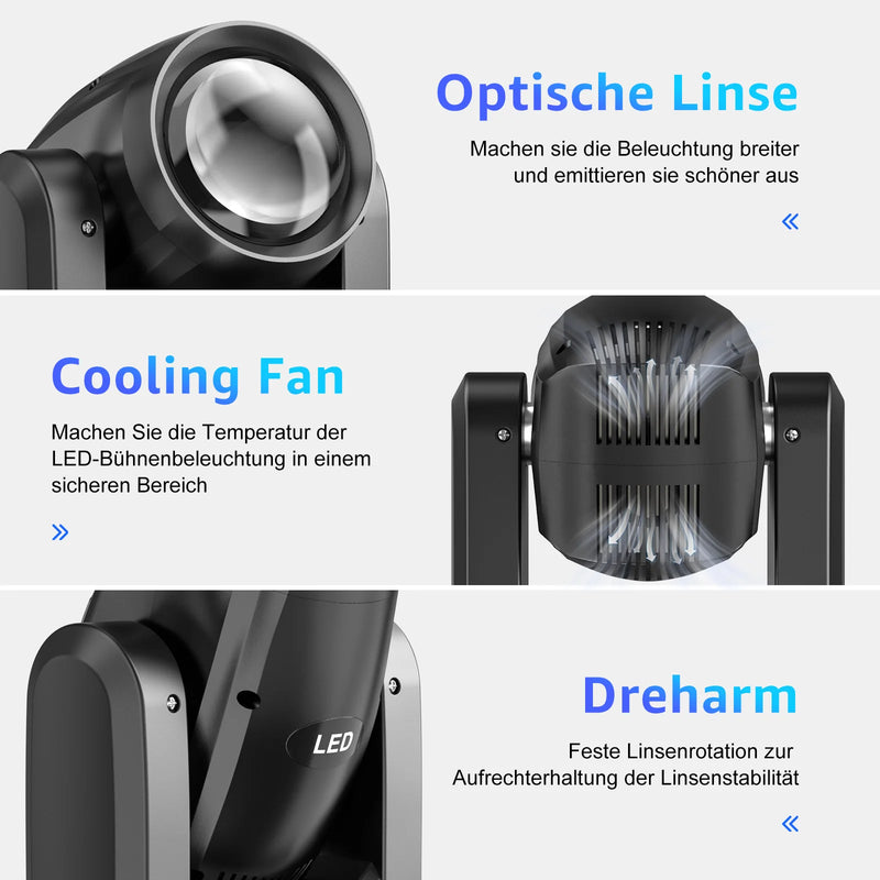 Lyre beam LED COB 80 W, 18 prismes, 7 gobos, DMX 12 canaux, à l'unité ou par lot