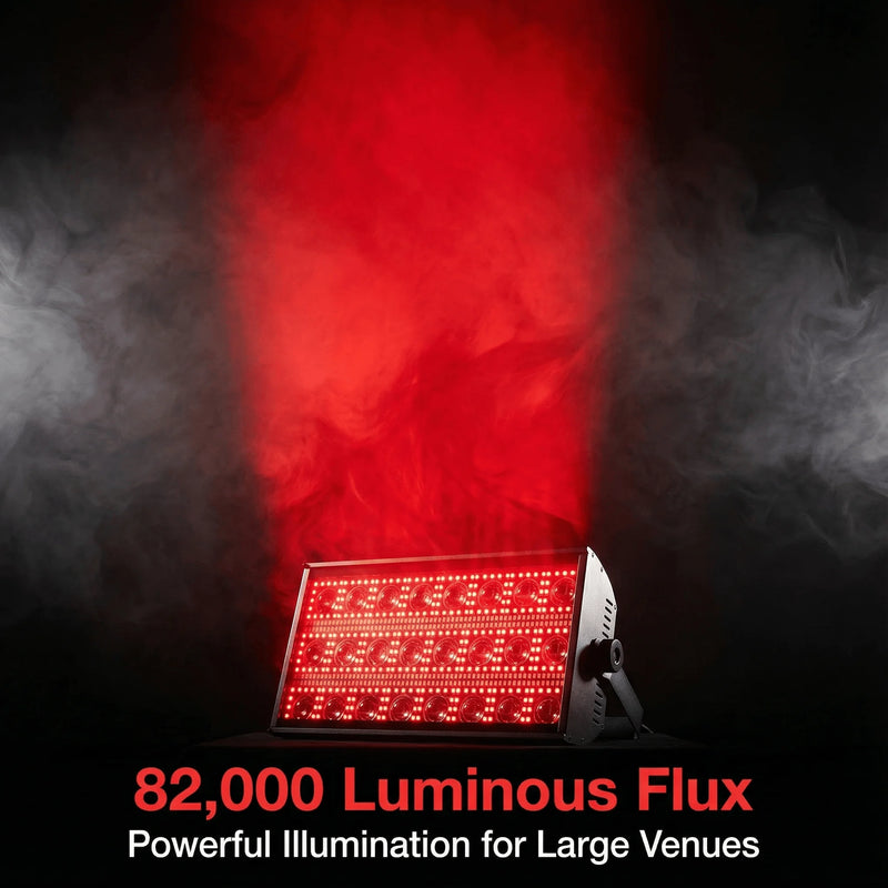 Lot de 4 stroboscopes LED 300 W – appareil allumé en rouge dans la fumée