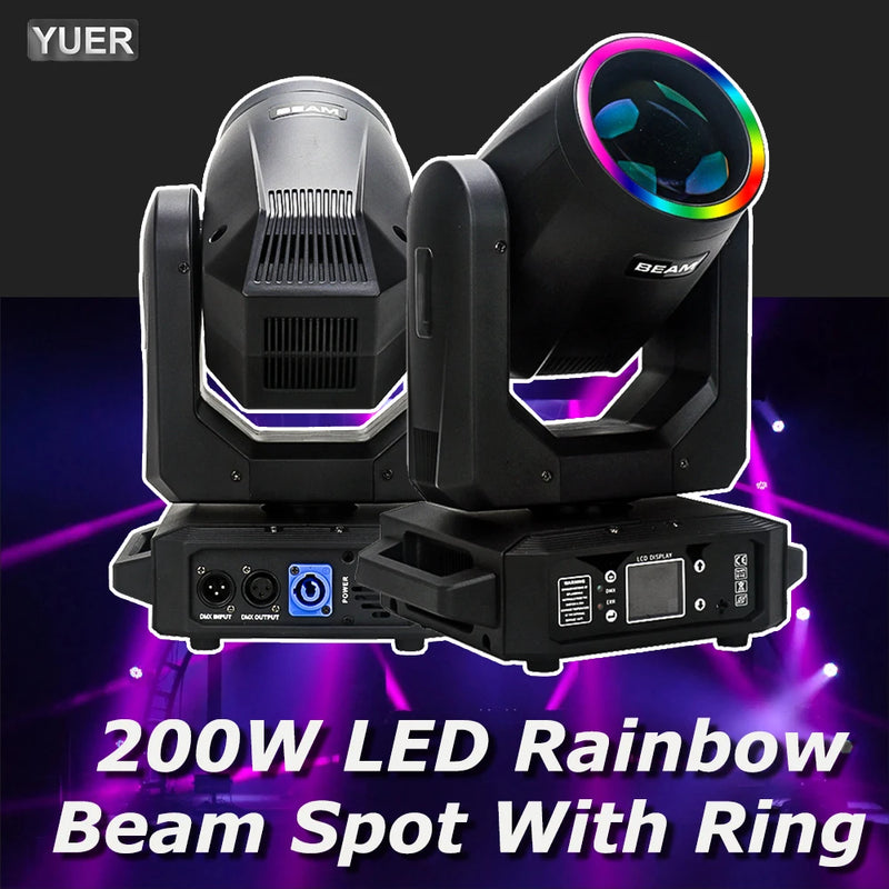 Lyre LED beam spot 200 W à anneau RGB, DMX 13 ou 15 canaux, 13 gobos