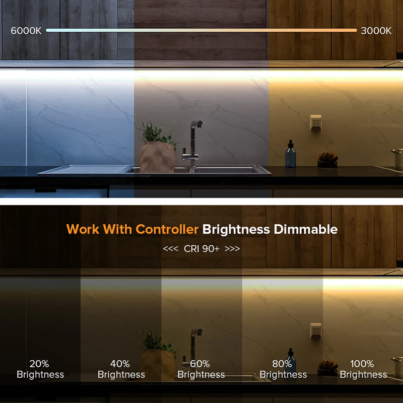Ruban LED extérieur IP65 – blanc réglable et variation d'intensité sous les meubles de cuisine