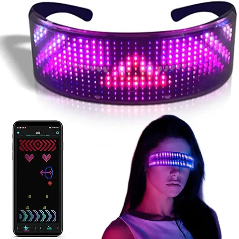 Lunettes LED programmables par application Bluetooth, 432 LED RGB, rechargeables USB