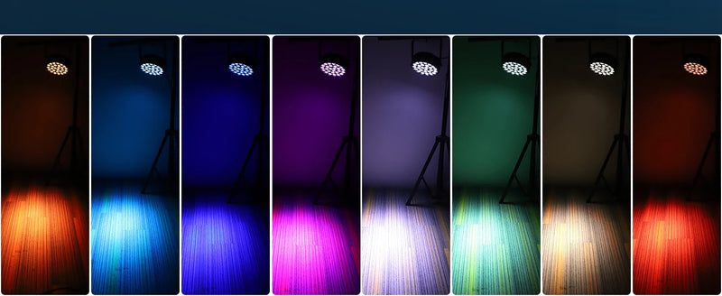 Lot de 4 projecteurs PAR LED 27 x 8 W RGBW – huit ambiances de couleurs projetées au sol