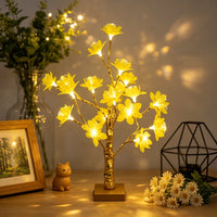 Arbre lumineux de table à fleurs de camélia, 18 LED à piles, 52 cm