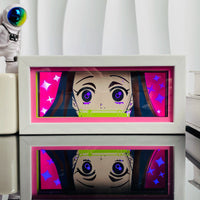 Tableau lumineux LED manga – Nezuko, cadre allumé en rose