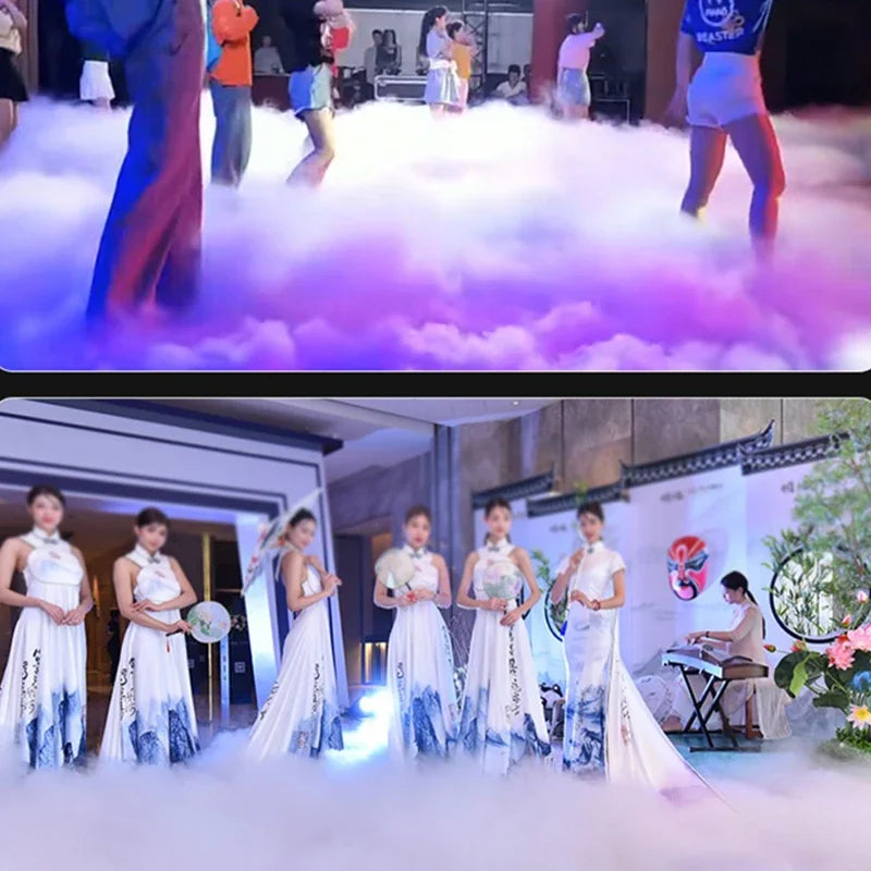 Machine à fumée lourde 3500 W – brouillard bas sur une piste de danse et devant des danseuses en robe blanche