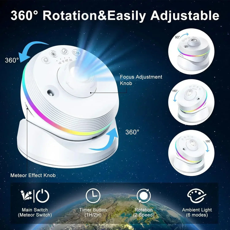 Projecteur ciel étoilé 4K à tiroir – rotation à 360°, minuterie et lumière d'ambiance