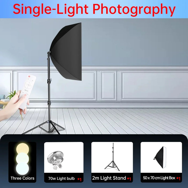 Kit studio photo softbox 50x70 cm, pied 2m, 1 à 3 lumières
