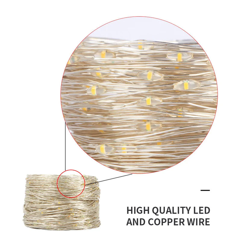 Guirlande lumineuse extérieur micro LED fil argenté, télécommande, 10 à 200 m