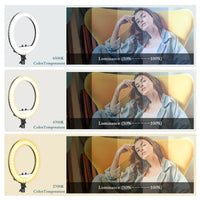 Ring light LED 45-48 cm, trépied au choix, 3 supports téléphone